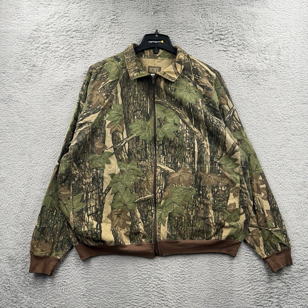 Vintage OCOEE Camouflage Bomber Jacket Men's XL Green Camo Hunting Outdoors 90s